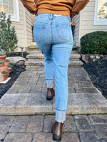 Judy Blue High Waist Southwestern Cuff Relaxed Fit Jeans - Wild Magnolia