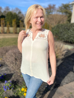 Sleeveless Floral Embroidered Top in Cream