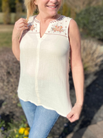 Sleeveless Floral Embroidered Top in Cream - Wild Magnolia