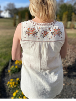 Sleeveless Floral Embroidered Top in Cream - Wild Magnolia