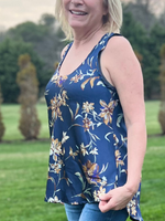 High Low Floral Tank in Navy Blue - Wild Magnolia