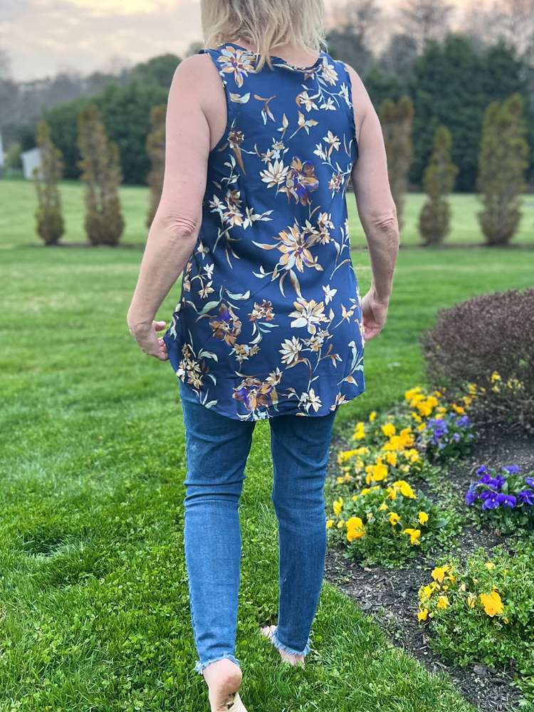 High Low Floral Tank in Navy Blue - Wild Magnolia