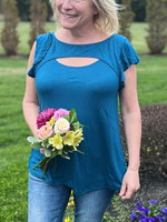 Curvy Teal Jersey Top with Flutter Sleeves - Wild Magnolia