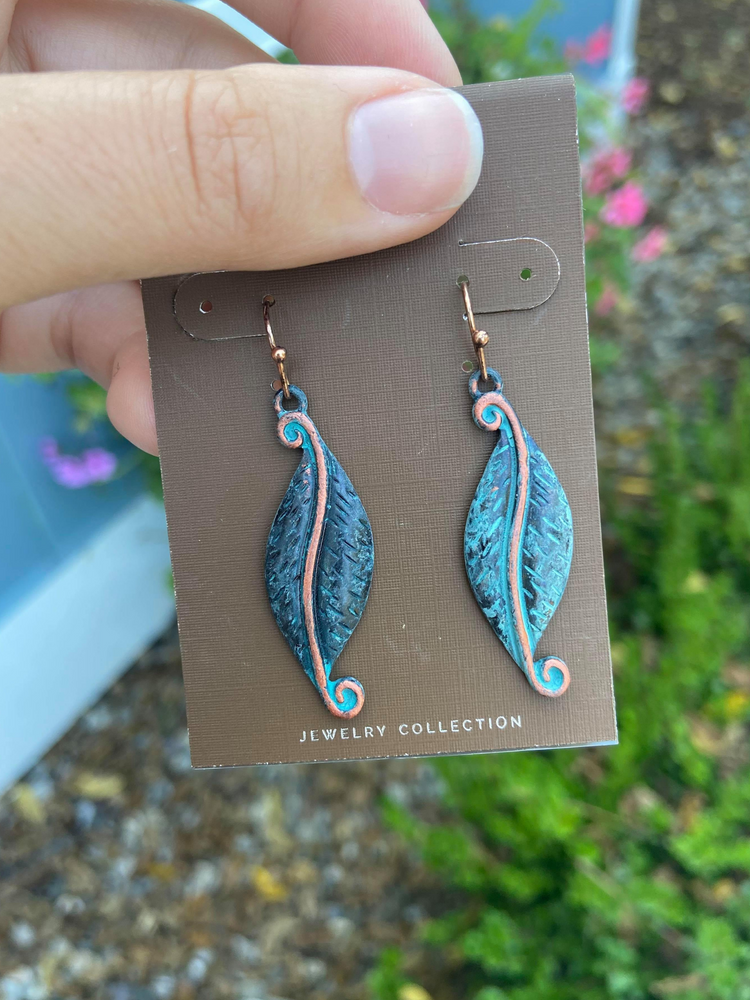 Copper Patina Swirly Leaves Earrings - Wild Magnolia