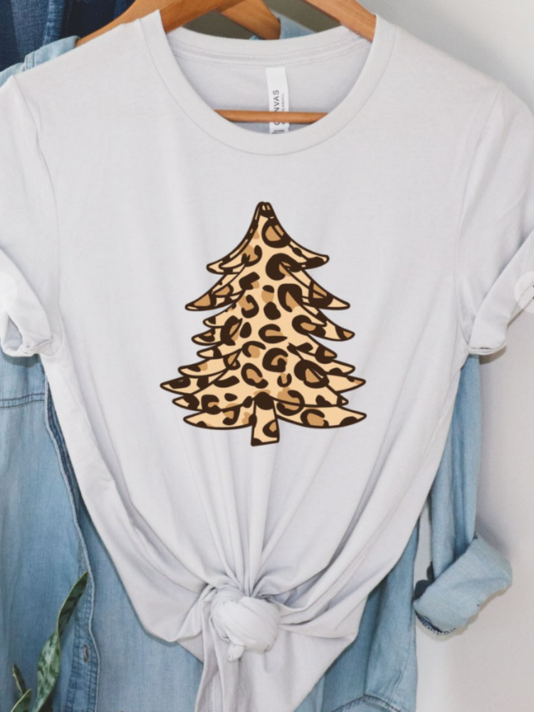 Curvy Leopard Christmas Graphic Tee - Wild Magnolia
