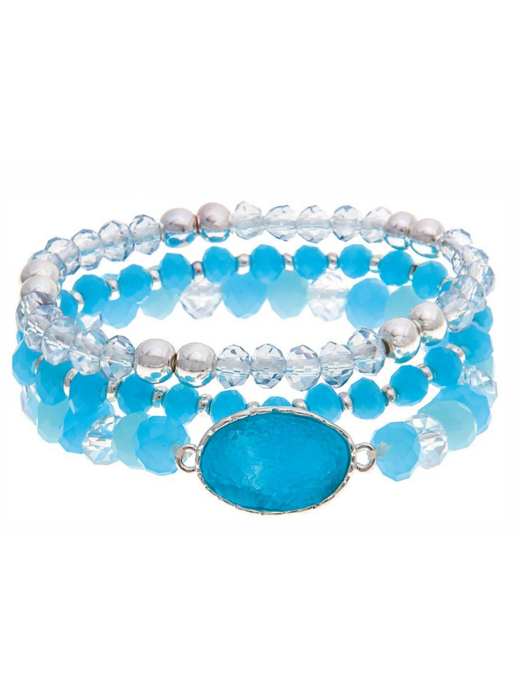 Triple Aqua Blue Bead Bracelet Set