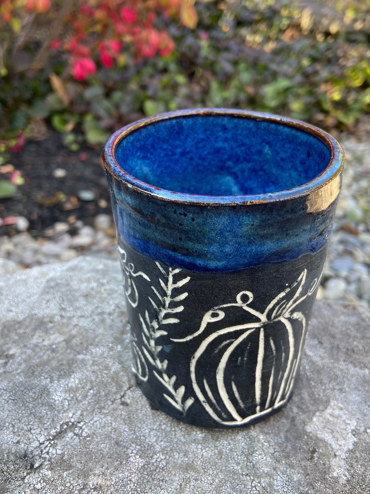 Midnight Blue Ceramic Pumpkin Cup - Wild Magnolia