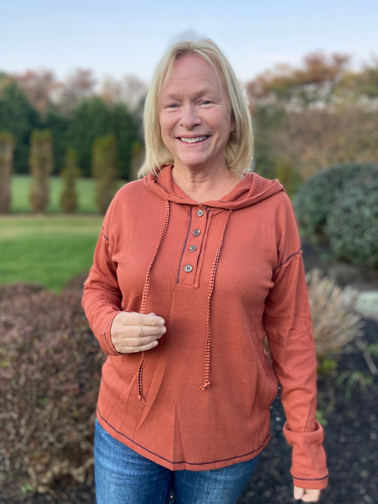 Thermal Easywear Henley Hoodie Top - Wild Magnolia