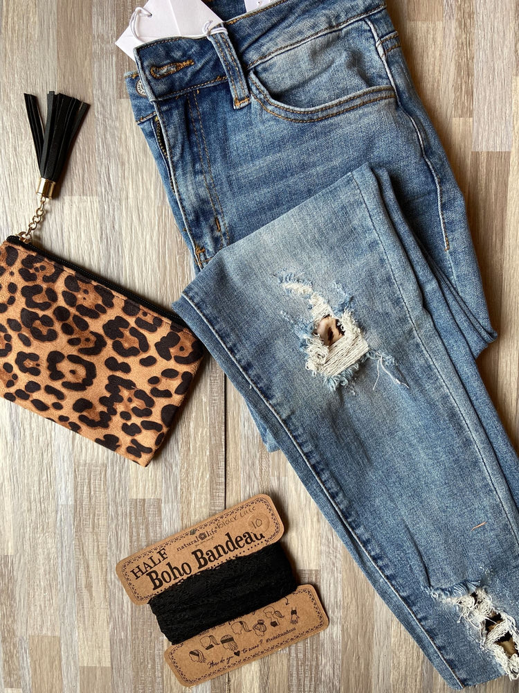 Leopard Patch Ripped Jeans