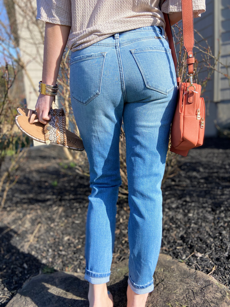High Rise Leopard Patch Skinny Jeans - Wild Magnolia