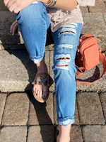 High Rise Leopard Patch Skinny Jeans - Wild Magnolia