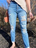 High Rise Leopard Patch Skinny Jeans - Wild Magnolia