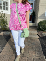 Floral Ruffle Sleeve Knit Top in Fuchsia Curvy - Wild Magnolia