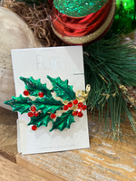 Gold Green Red Mistletoe Pin