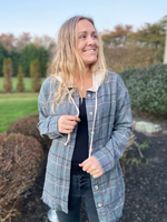 Blue Gray Button Down Flannel with Hood - Wild Magnolia