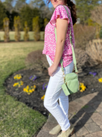 Floral Ruffle Sleeve Knit Top in Fuchsia Curvy - Wild Magnolia