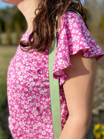 Floral Ruffle Sleeve Knit Top in Fuchsia Curvy - Wild Magnolia