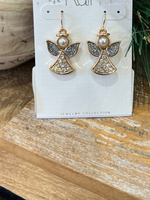 Gold Pearl Crystal Angel Earrings - Wild Magnolia