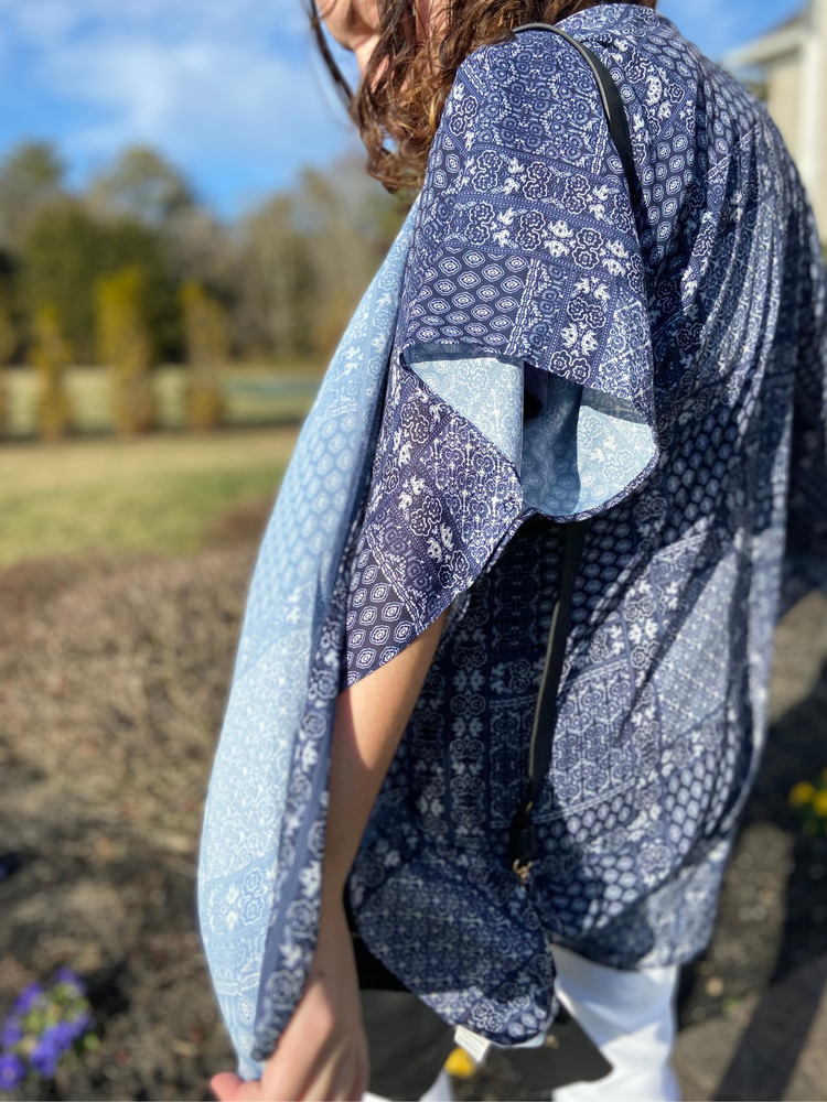 Blue and White Vintage Kimono in Curves - Wild Magnolia