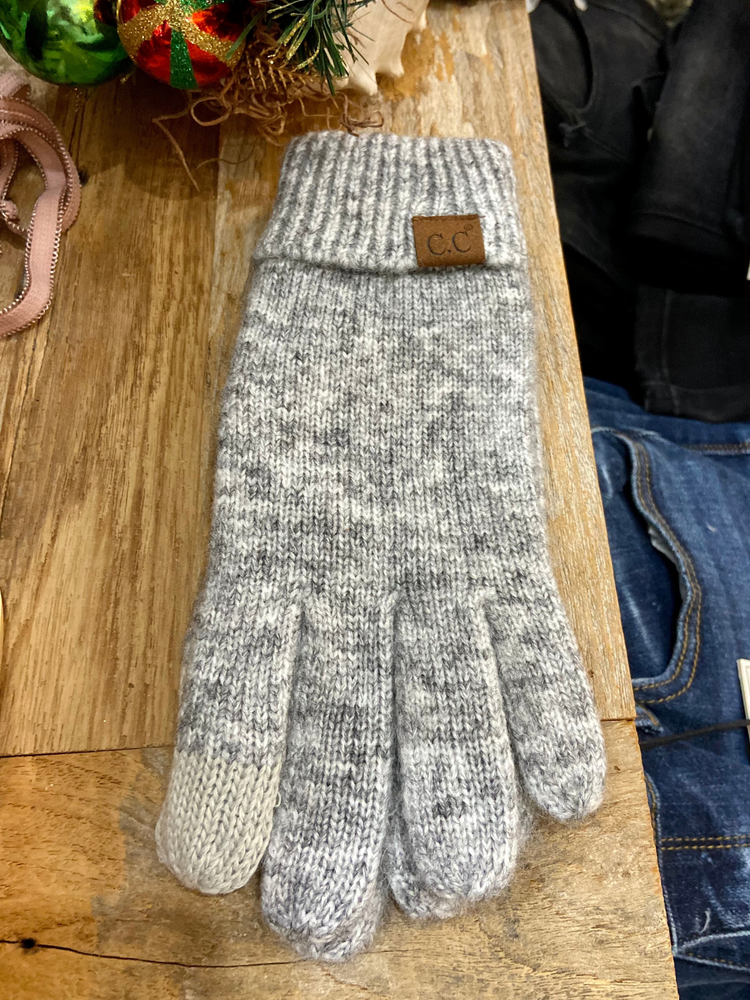 C.C. Brand Recycled Yarn Smart Touch Gloves in Grey & White - Wild Magnolia