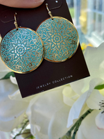 Gold Green Patterned Disc Earrings - Wild Magnolia